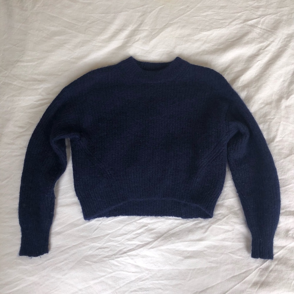 Reformation Cropped Blue Alpaca Sweater